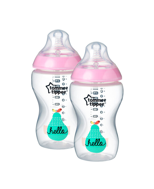 Tommee Tippee Closer to Nature 2x340ml Easi-Vent™ Decorative Feeding Bottle - Girl image number 1